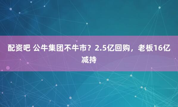 配资吧 公牛集团不牛市？2.5亿回购，老板16亿减持